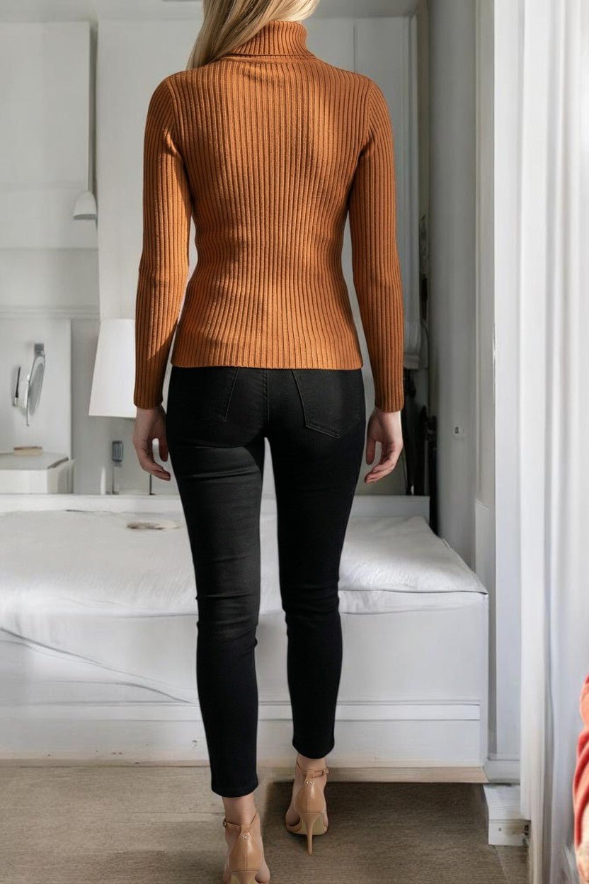 Ladies Brown Polo Neck Jersey Top - StylePhase SA