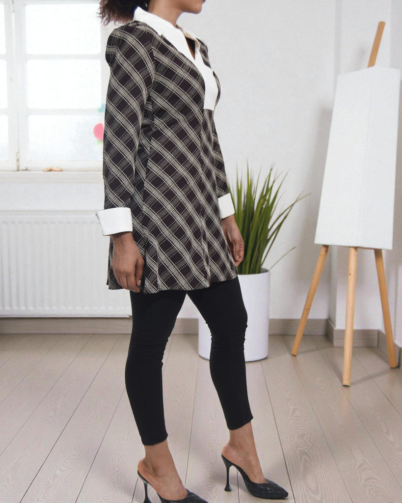 Ladies Brown Printed Collar Top - StylePhase SA