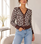 Ladies Brown Printed Jersey Top - New Feeling - StylePhase SA