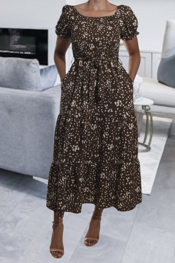 Ladies Brown Printed Pocket Dress - StylePhase SA