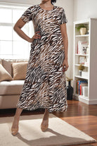 Ladies Brown Printed Short Sleeve Maxi Dress - StylePhase SA