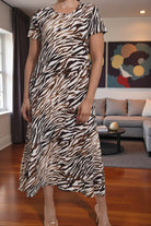 Ladies Brown Printed Short Sleeve Maxi Dress - StylePhase SA