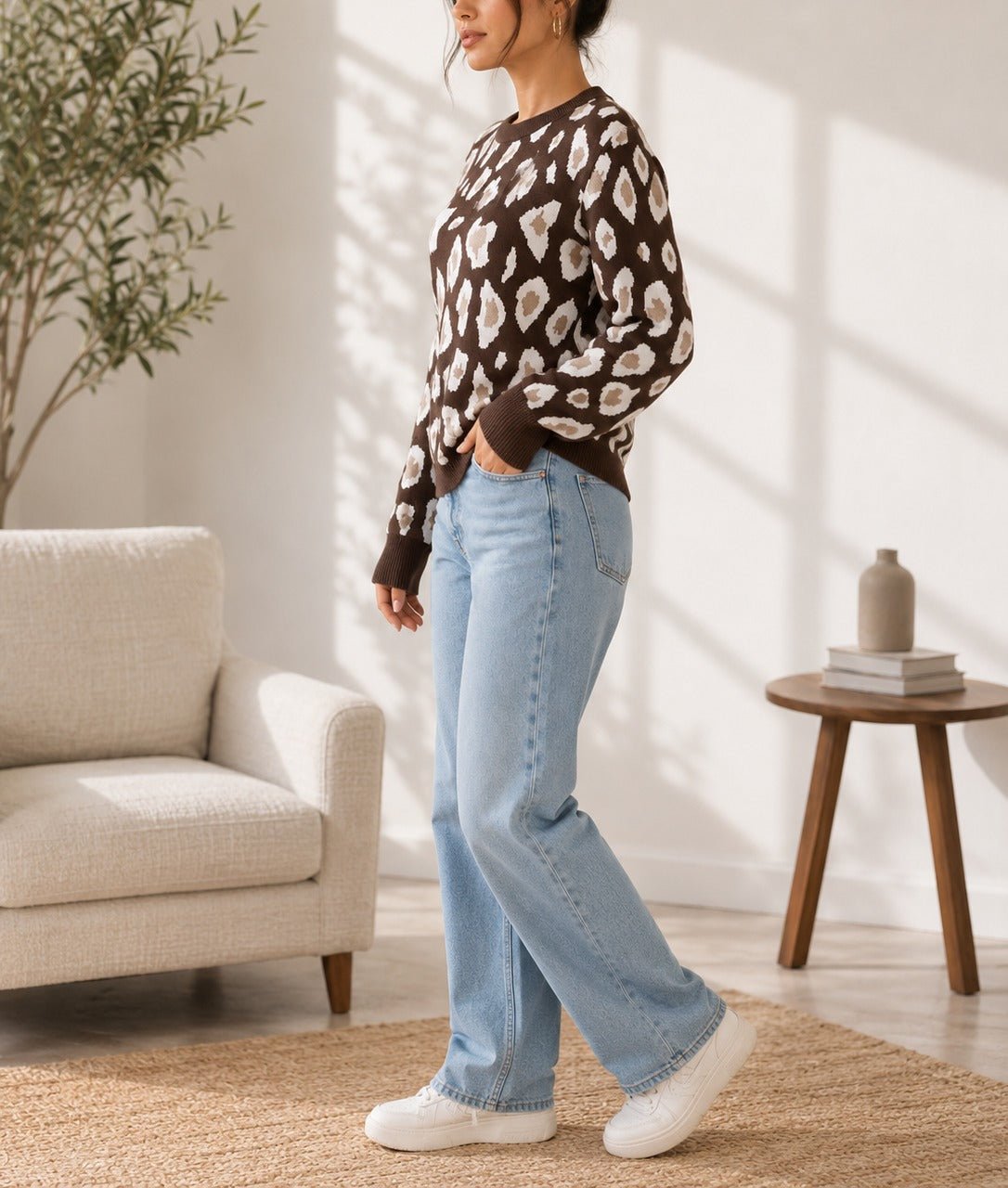 Ladies Brown Printed Sweater - New Feeling - StylePhase SA