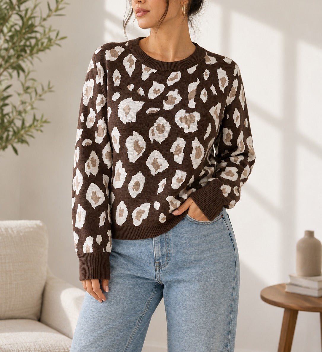 Ladies Brown Printed Sweater - New Feeling - StylePhase SA