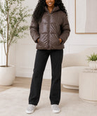 Ladies Brown Puffer Hoody Jacket - StylePhase SA