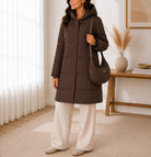 Ladies Brown Puffer Jacket With Matching Bag - StylePhase SA