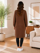 Ladies Brown Rhinestone Long Length Sweatshirt Dress - StylePhase SA