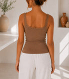 Ladies Brown Ribbed Lace-Trim Tank Top - StylePhase SA