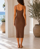 Ladies Brown Ribbed Midi Bodycon Dress - StylePhase SA