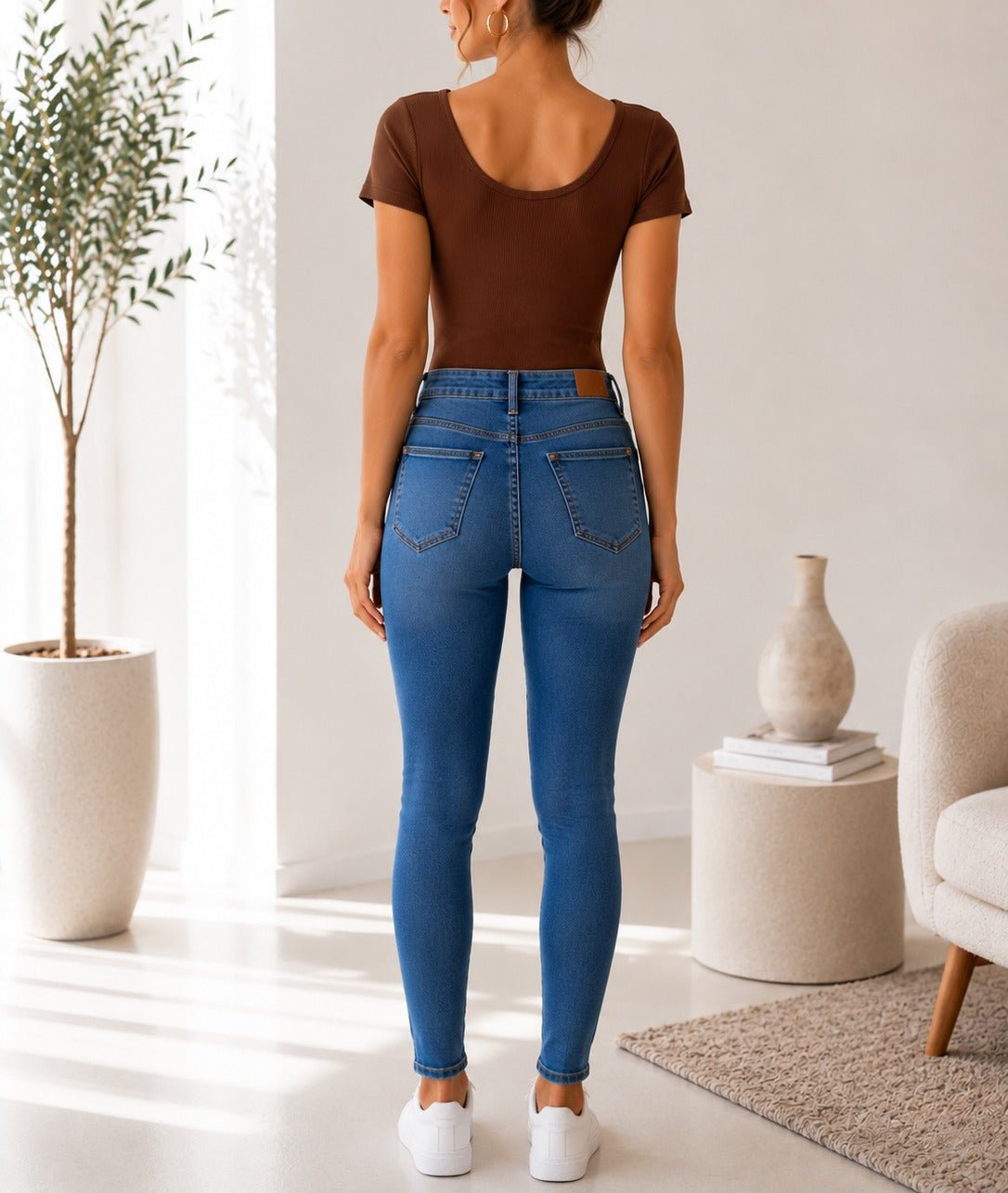 Ladies Brown Ribbed Short Sleeve Bodysuit - StylePhase SA