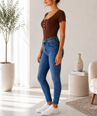 Ladies Brown Ribbed Short Sleeve Bodysuit - StylePhase SA