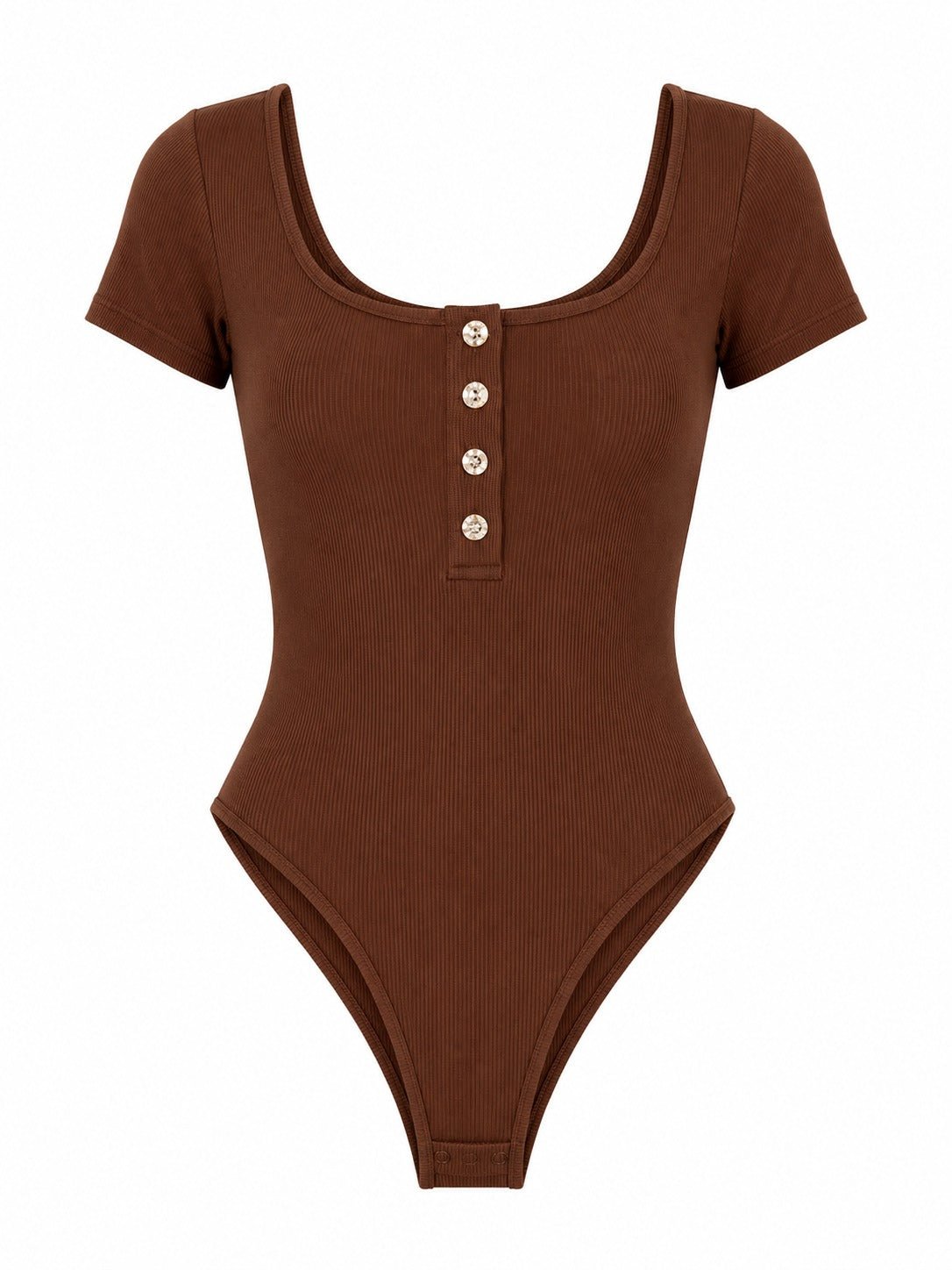 Ladies Brown Ribbed Short Sleeve Bodysuit - StylePhase SA