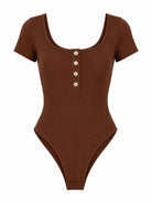 Ladies Brown Ribbed Short Sleeve Bodysuit - StylePhase SA