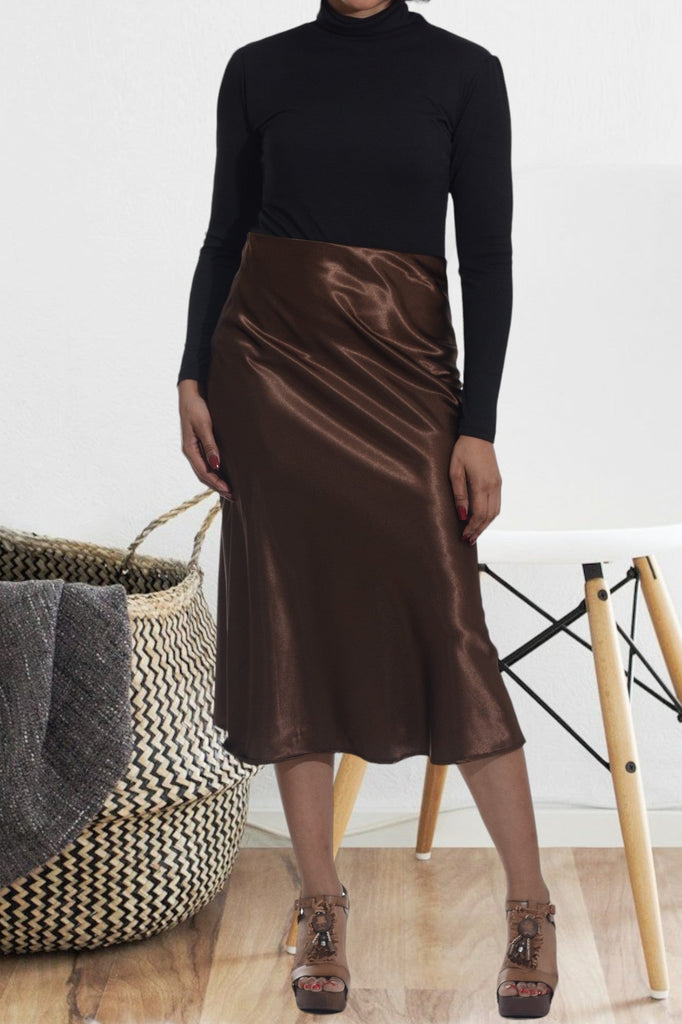 Ladies Brown Satin Bias Skirt - StylePhase SA