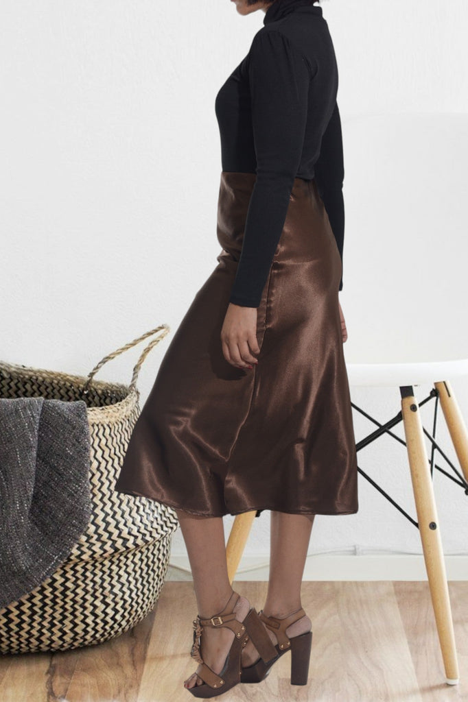 Ladies Brown Satin Bias Skirt - StylePhase SA