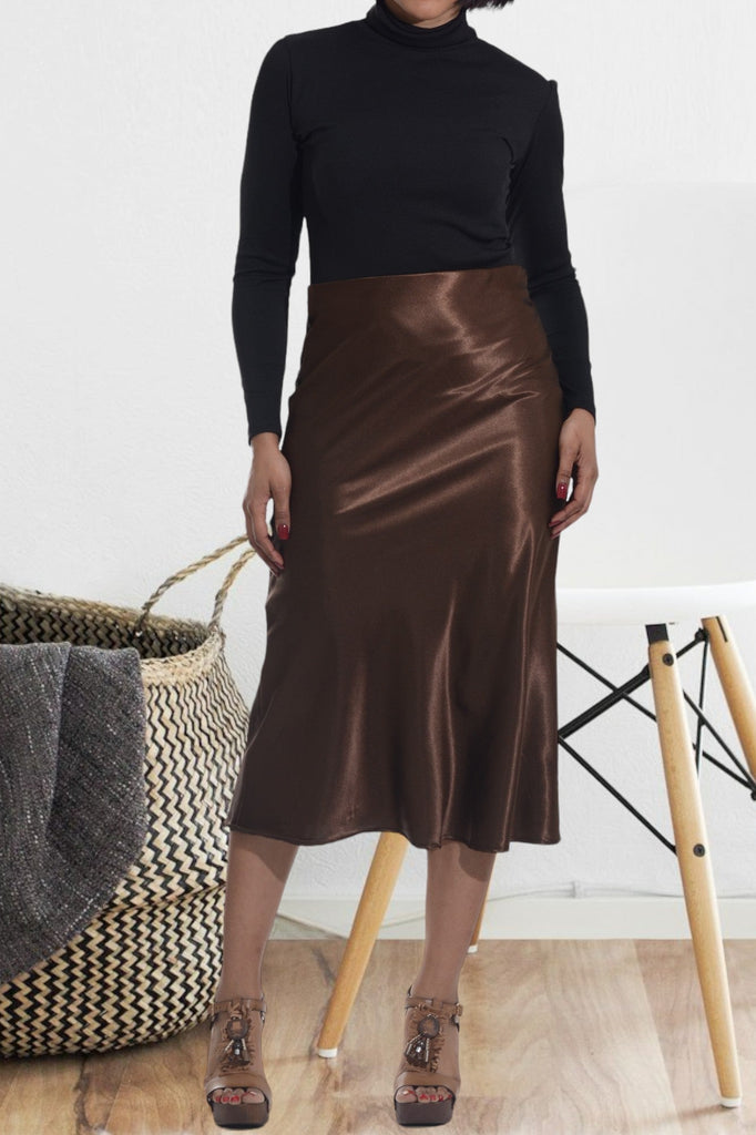 Ladies Brown Satin Bias Skirt - StylePhase SA