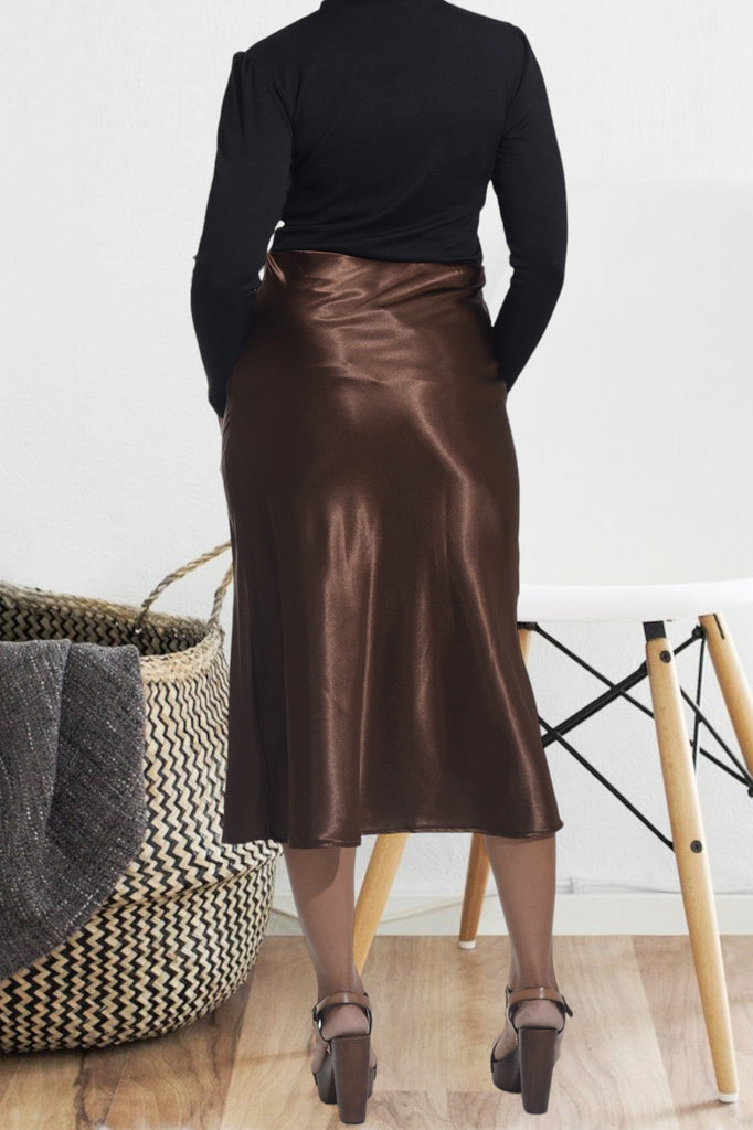 Ladies Brown Satin Bias Skirt - StylePhase SA