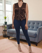 Ladies Brown Satin Zip Top - StylePhase SA