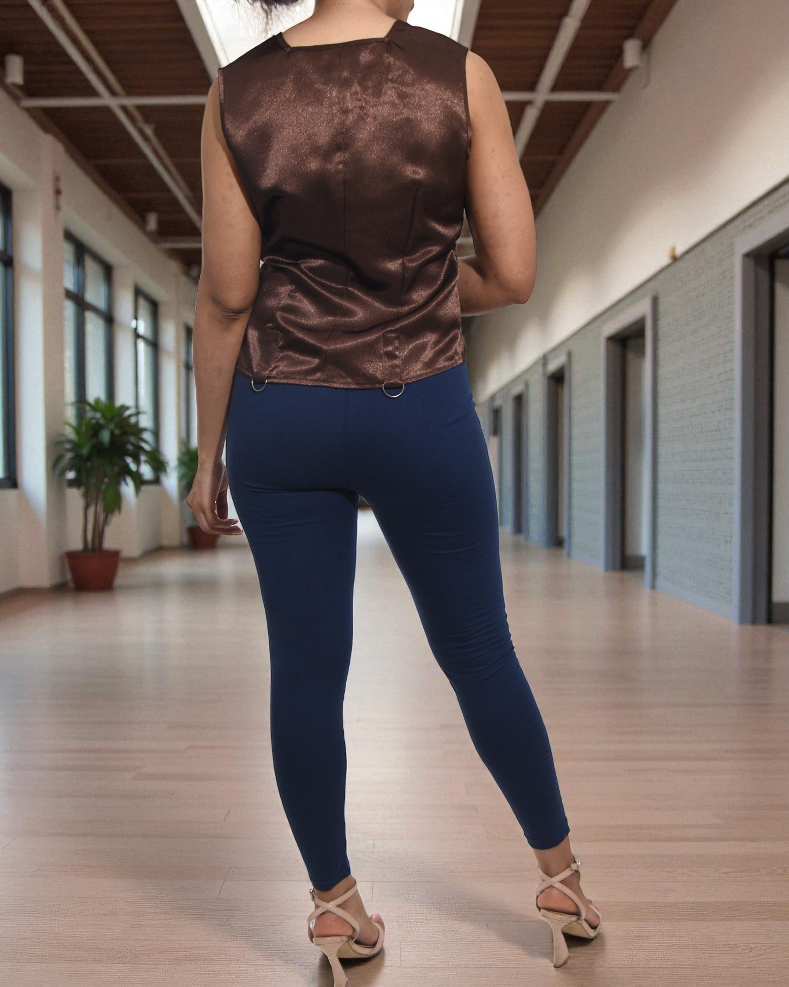Ladies Brown Satin Zip Top - StylePhase SA