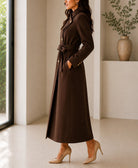 Ladies Brown Side Collar Double Breasted Melton Coat - StylePhase SA
