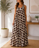 Ladies Brown Sleeveless Polka Dot Maxi Dress - StylePhase SA
