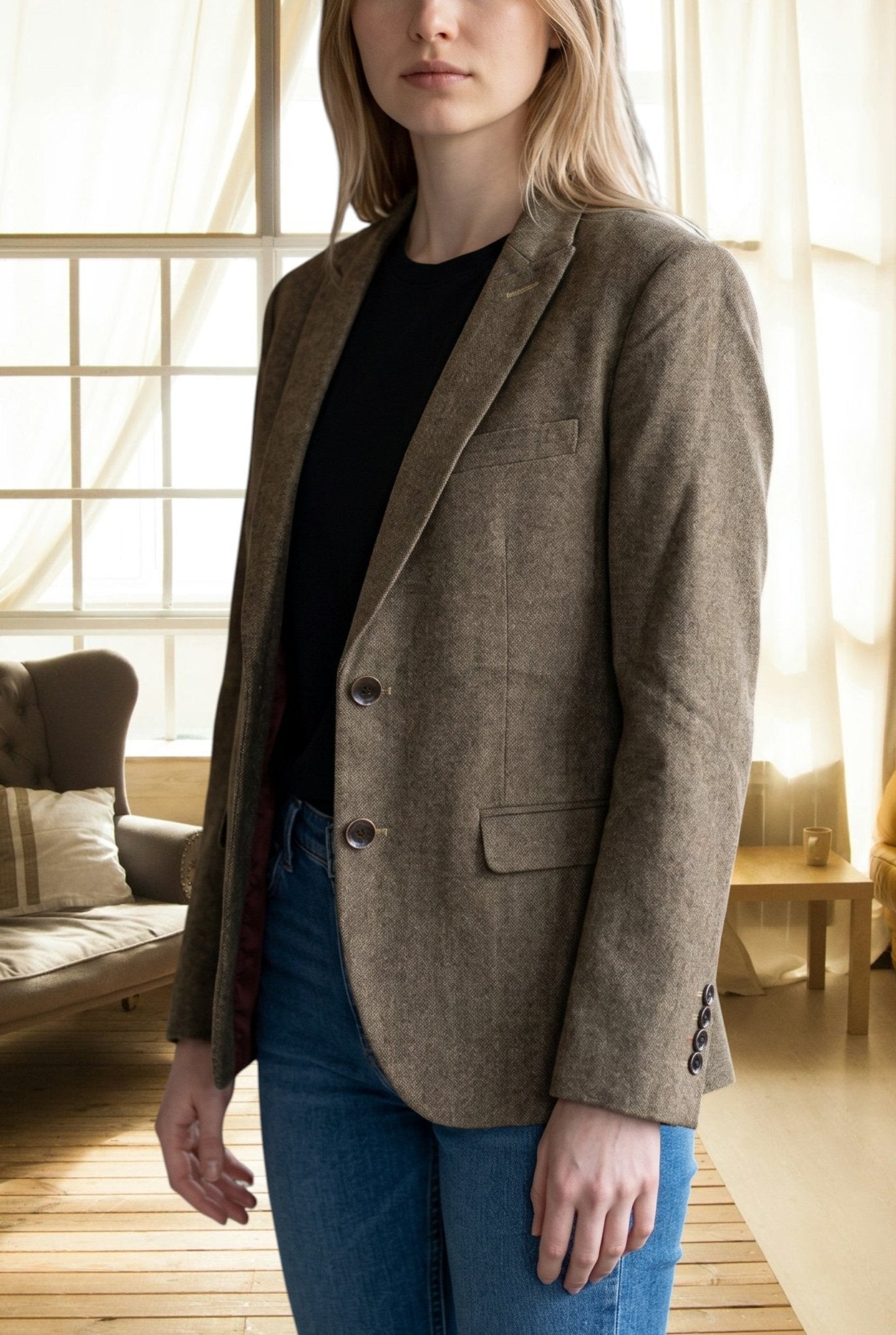 Ladies Brown Slim Fit Blazer Coat - StylePhase SA