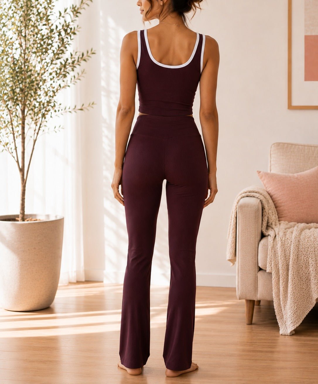 Ladies Brown Straight Leg Two-Piece Activewear Set - StylePhase SA
