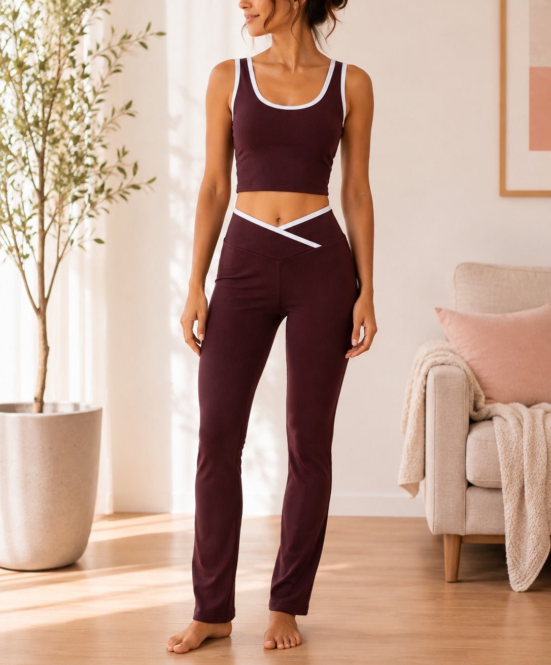 Ladies Brown Straight Leg Two-Piece Activewear Set - StylePhase SA