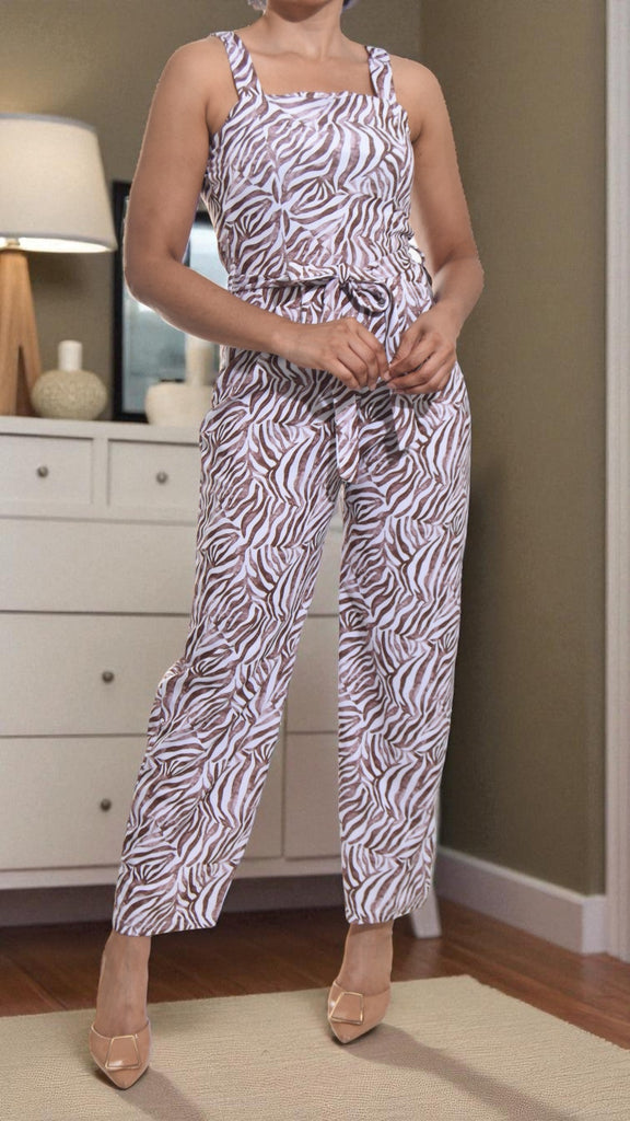 Ladies Brown Stripe Tie Front Jumpsuit - StylePhase SA