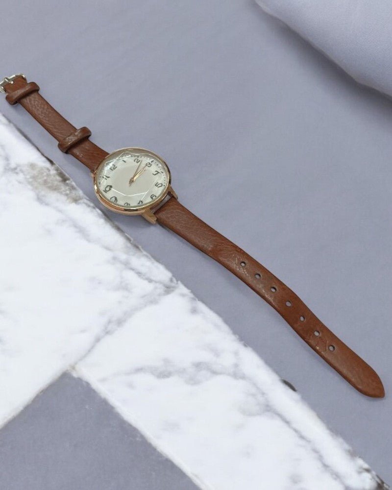 Ladies Brown Thin Leather Strap Watch - StylePhase SA