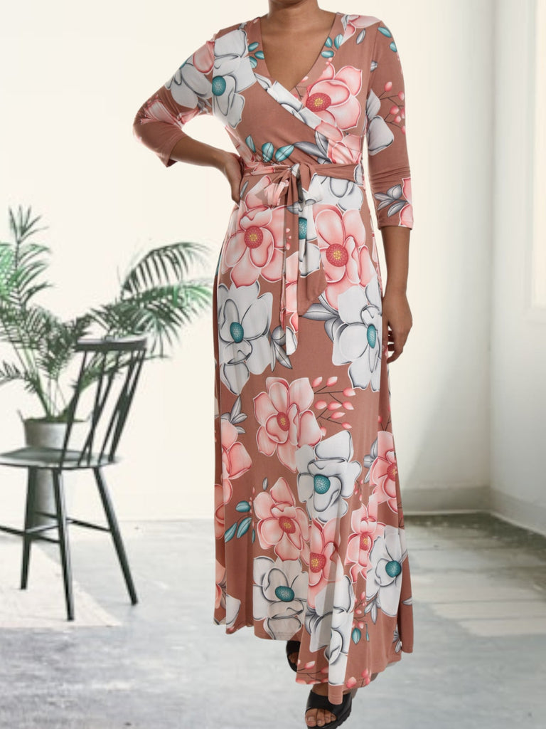 Ladies Brown Tie Front Maxi Dress - StylePhase SA