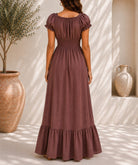 Ladies Brown Tie Front Tier Dress - StylePhase SA