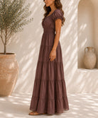 Ladies Brown Tie Front Tier Dress - StylePhase SA