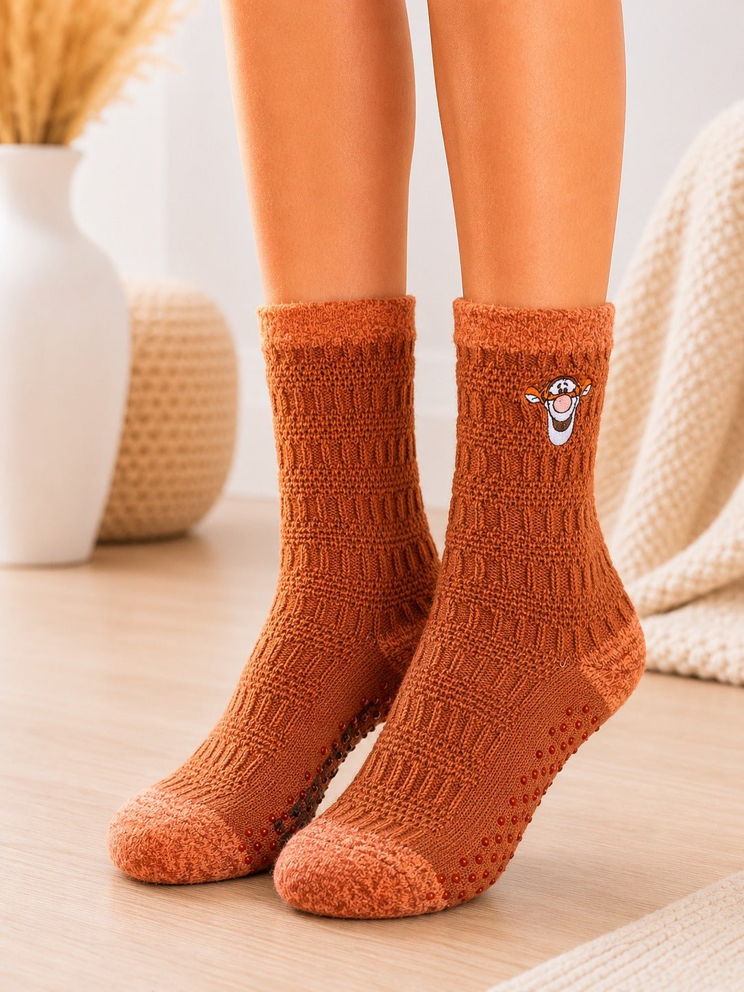 Ladies Brown Tigger Knit Slipper Socks - StylePhase SA