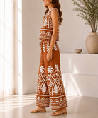 Ladies Brown Tropical Print Wide Leg Two Piece - StylePhase SA