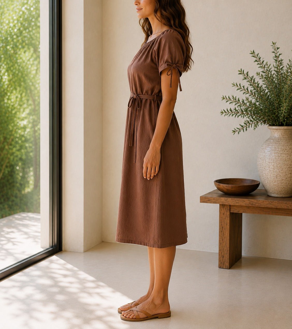 Ladies Brown Tunic Tie Dress - StylePhase SA