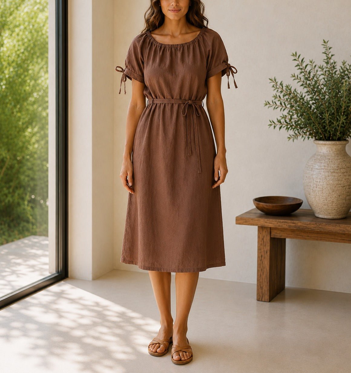 Ladies Brown Tunic Tie Dress - StylePhase SA