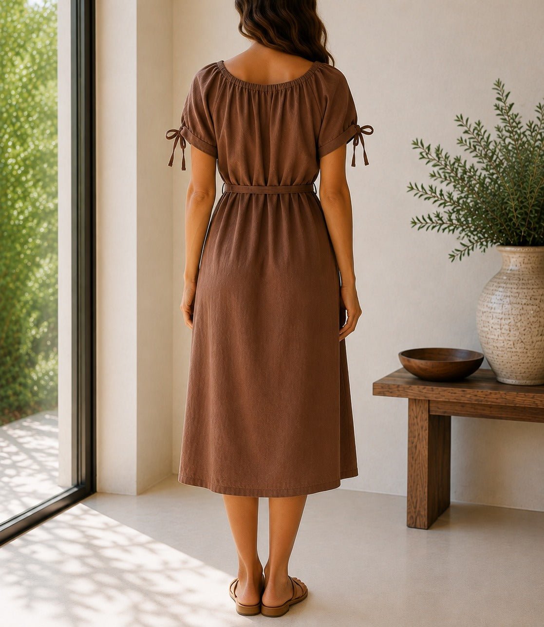 Ladies Brown Tunic Tie Dress - StylePhase SA