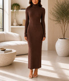 Ladies Brown Turtleneck Maxi Dress - StylePhase SA
