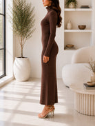 Ladies Brown Turtleneck Maxi Dress - StylePhase SA