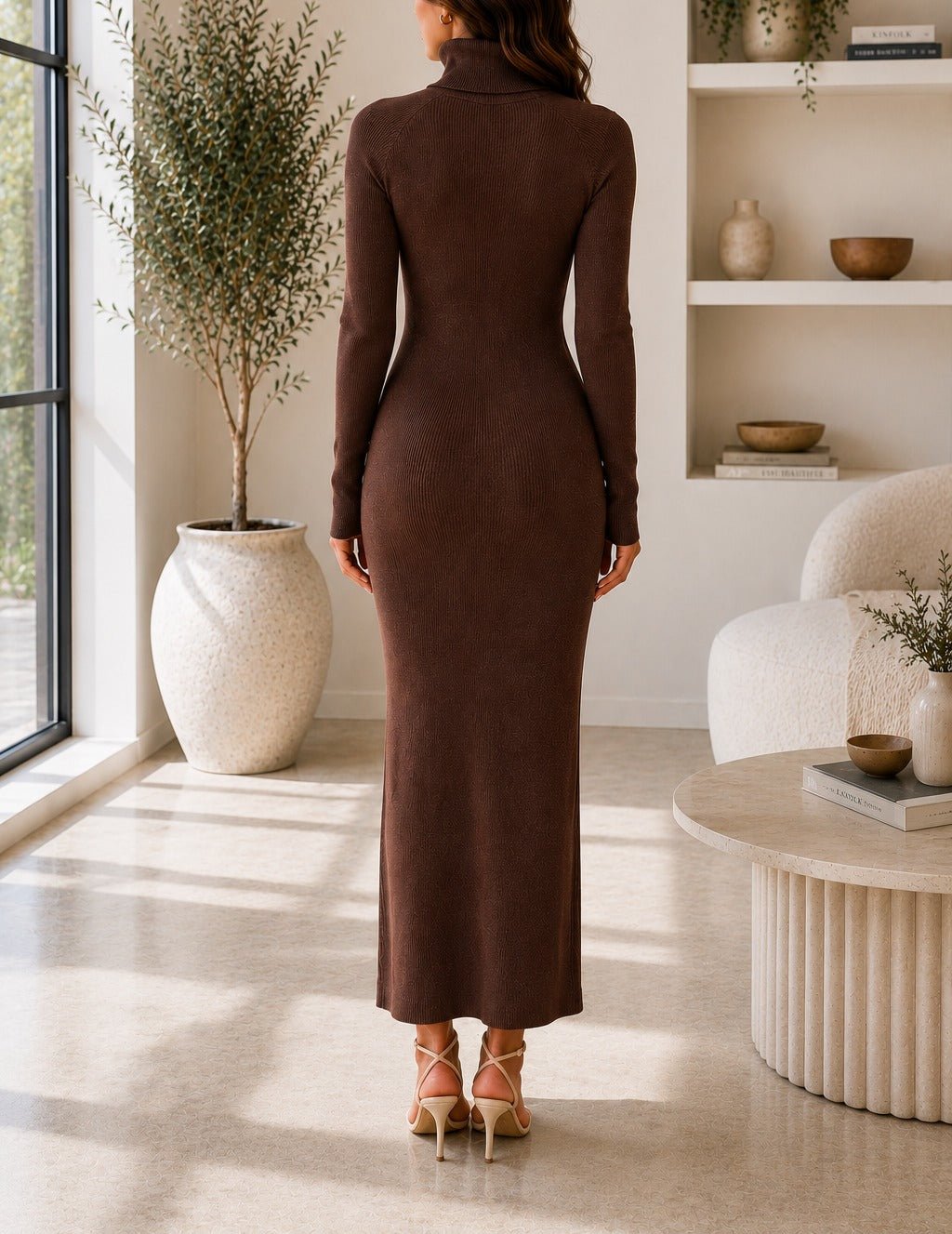 Ladies Brown Turtleneck Maxi Dress - StylePhase SA