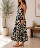 Ladies Brown V Neck Maxi Dress - StylePhase SA