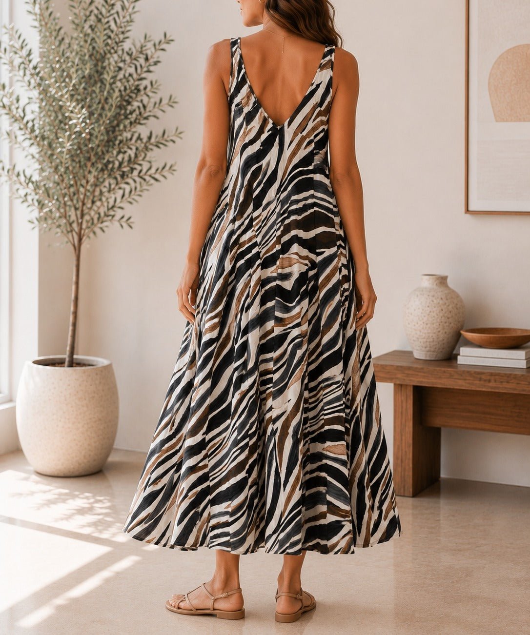 Ladies Brown V Neck Maxi Dress - StylePhase SA