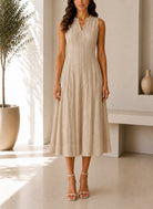 Ladies Brown V Neck Zip Back Pocket Dress - StylePhase SA
