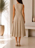 Ladies Brown V Neck Zip Back Pocket Dress - StylePhase SA