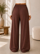 Ladies Brown Wide Leg Drawstring Knit Pants - StylePhase SA