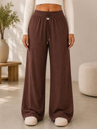 Ladies Brown Wide Leg Drawstring Knit Pants - StylePhase SA