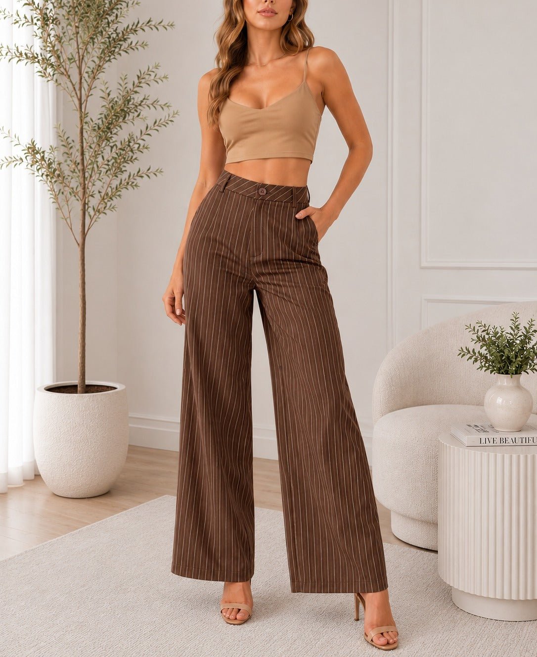 Ladies Brown Wide Leg pocket pants - StylePhase SA