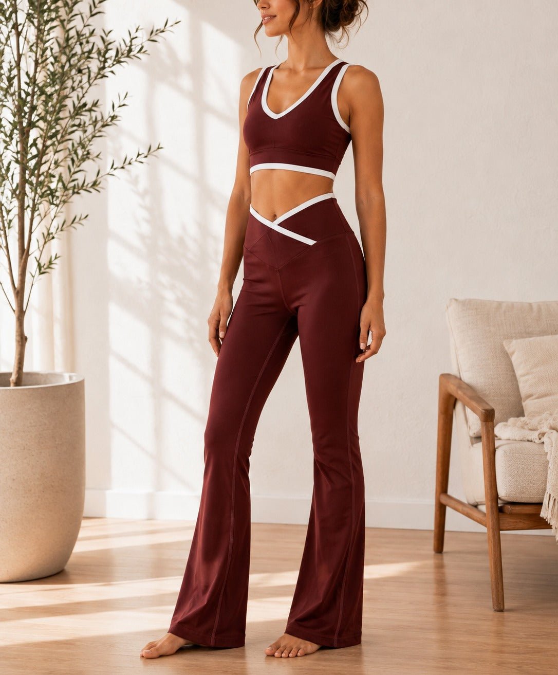 Ladies Brown Wide Leg Two-Piece Activewear Set - StylePhase SA