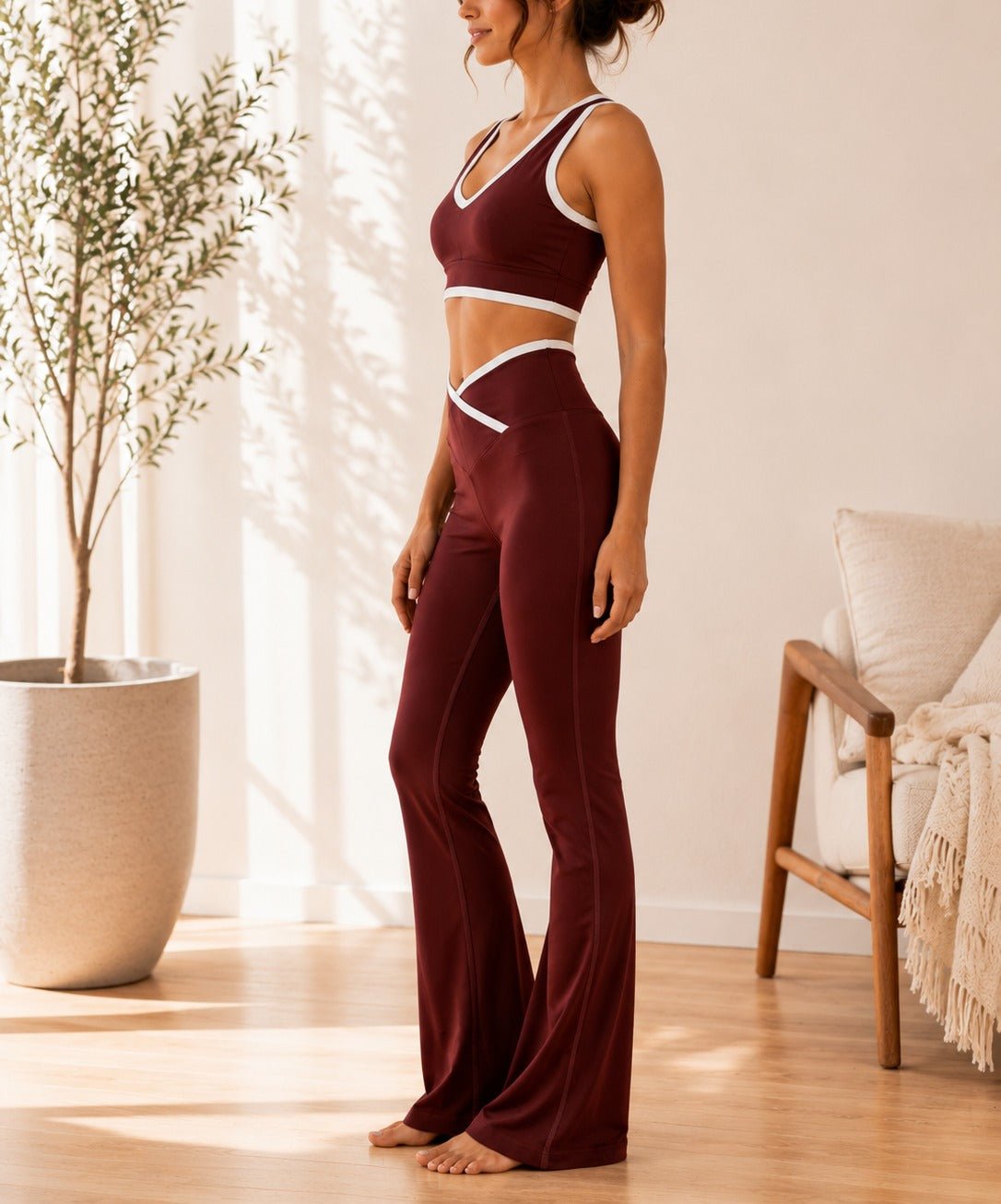 Ladies Brown Wide Leg Two-Piece Activewear Set - StylePhase SA